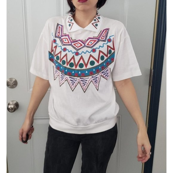 Blair Tops - Vintage 80s/90s Southwest Print Polo Shirt‎